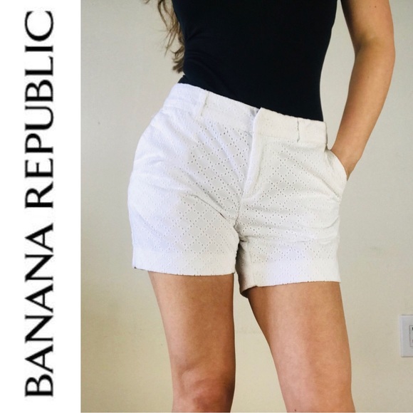 Banana Republic Pants - Banana Republic White Eyelet Chino Preppy Shorts 0